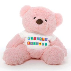 Pink 2 feet Fur Face Big Teddy Bear wearing a Friends Forever T-shirt
